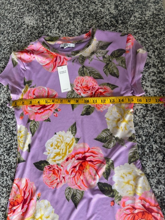 AFRM Lavender Floral Midi Dress with Pink & Yellow Roses NWT - Picture 3 of 6